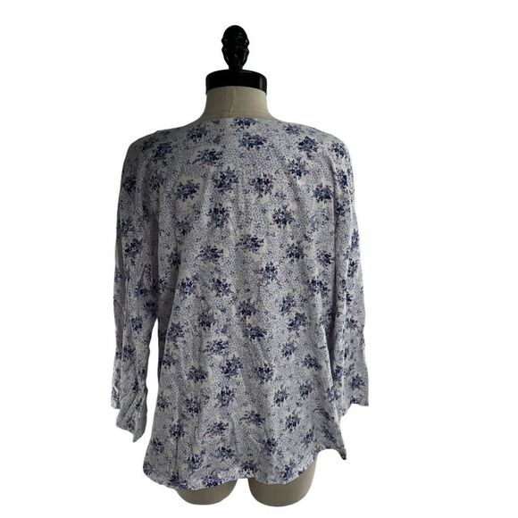 Carole Hochman Floral 1/4 Button Pajama Top Sleepwear Blue White Size XL - Picture 5 of 7